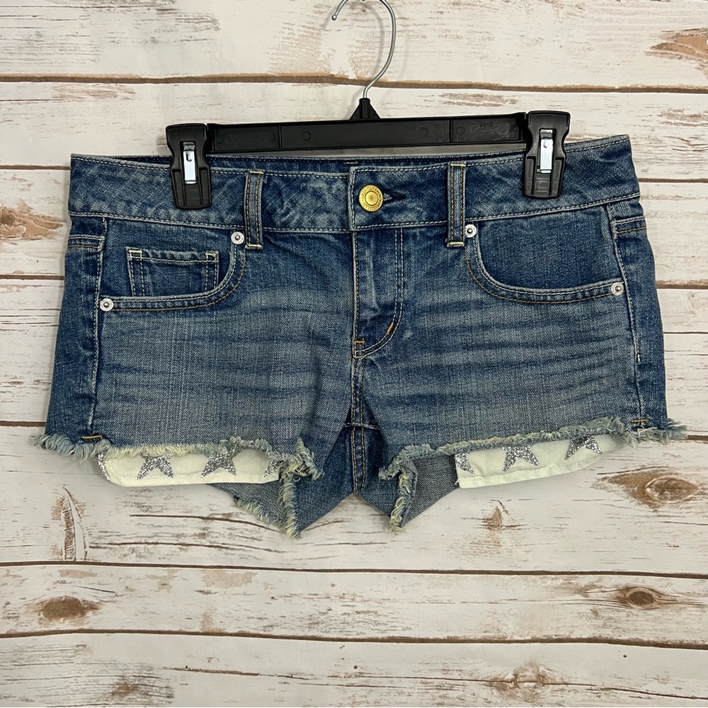 American Eagle Distressed Denim Sparkle Stars on Pockets